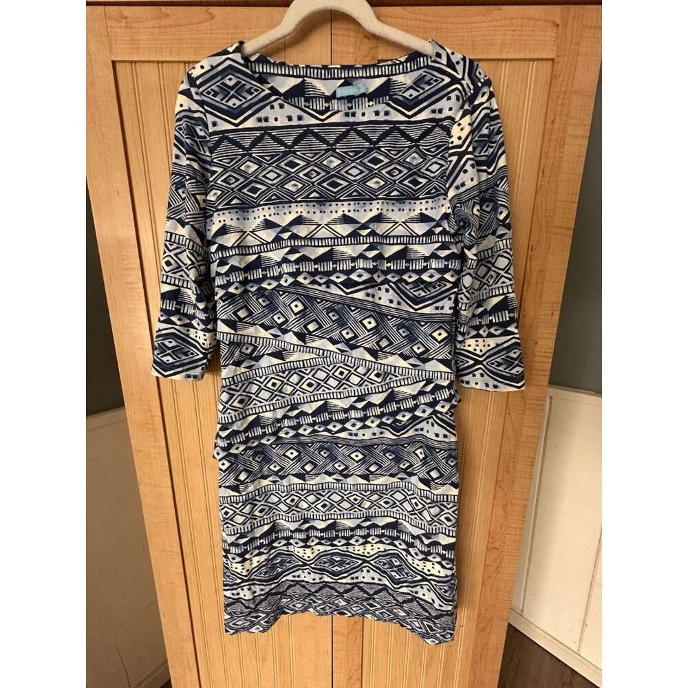 J. McLaughlin Blue White Geometric Catalina Cloth Nicola Dress Size M Resortwear